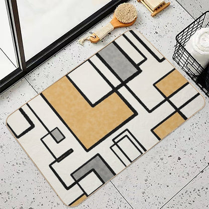 Piet Composition - Mid-Century Modern Minimalist Geometric Abstract in Muted Mustard Gold, Gray, And Cream  Absorbent Bath Mat