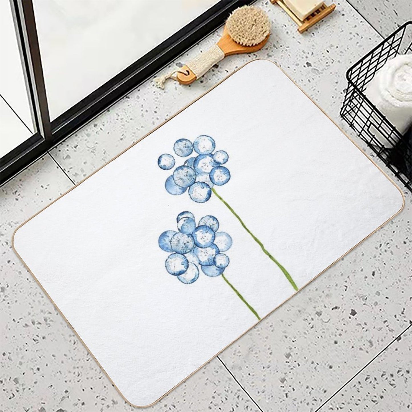 Hand Painted 2 Abstract Indigo Dandelions  Eco-Friendly Bath Mat
