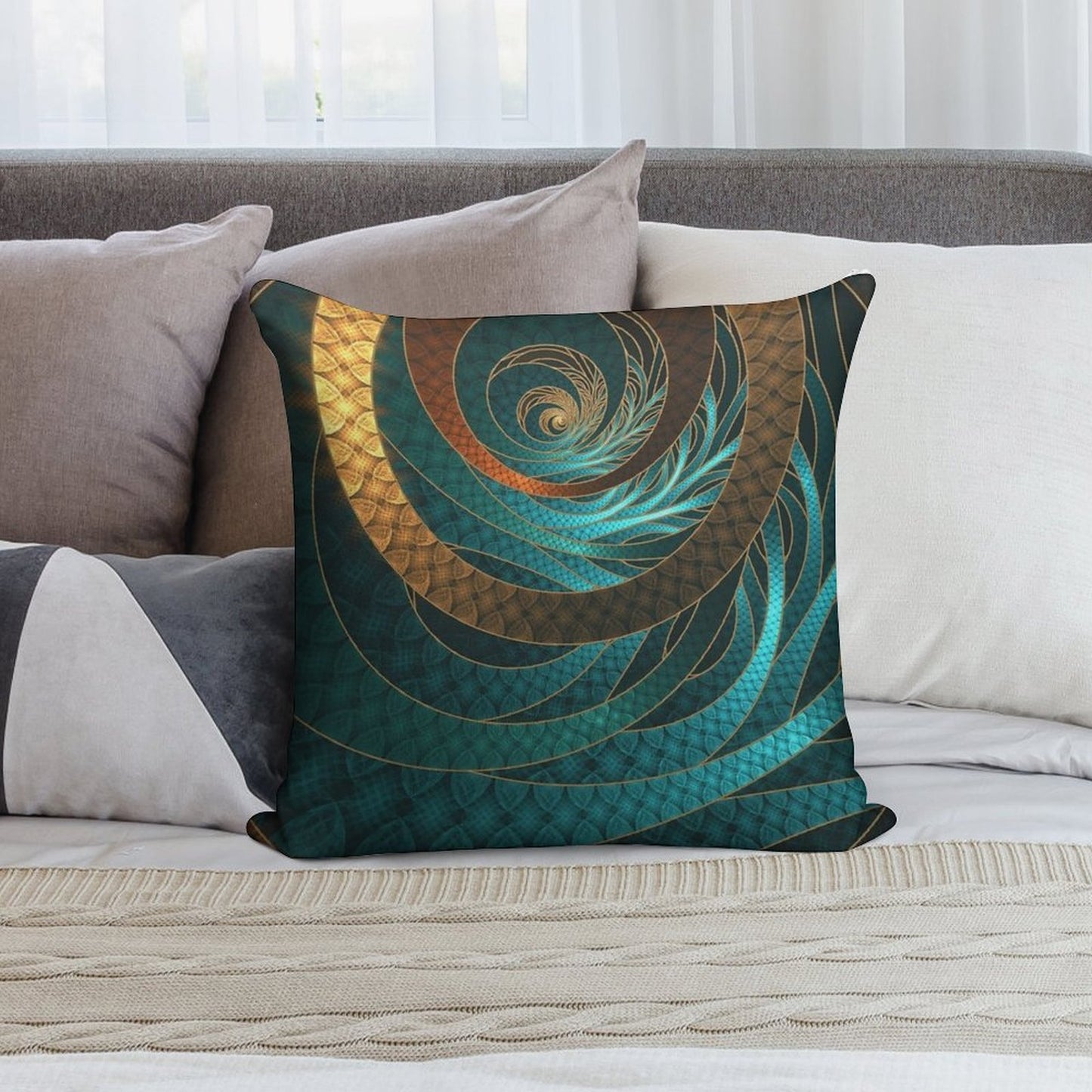 Beautiful Corded Leather Turquoise Fractal Bangles Soft Style Accent Throw Pillow