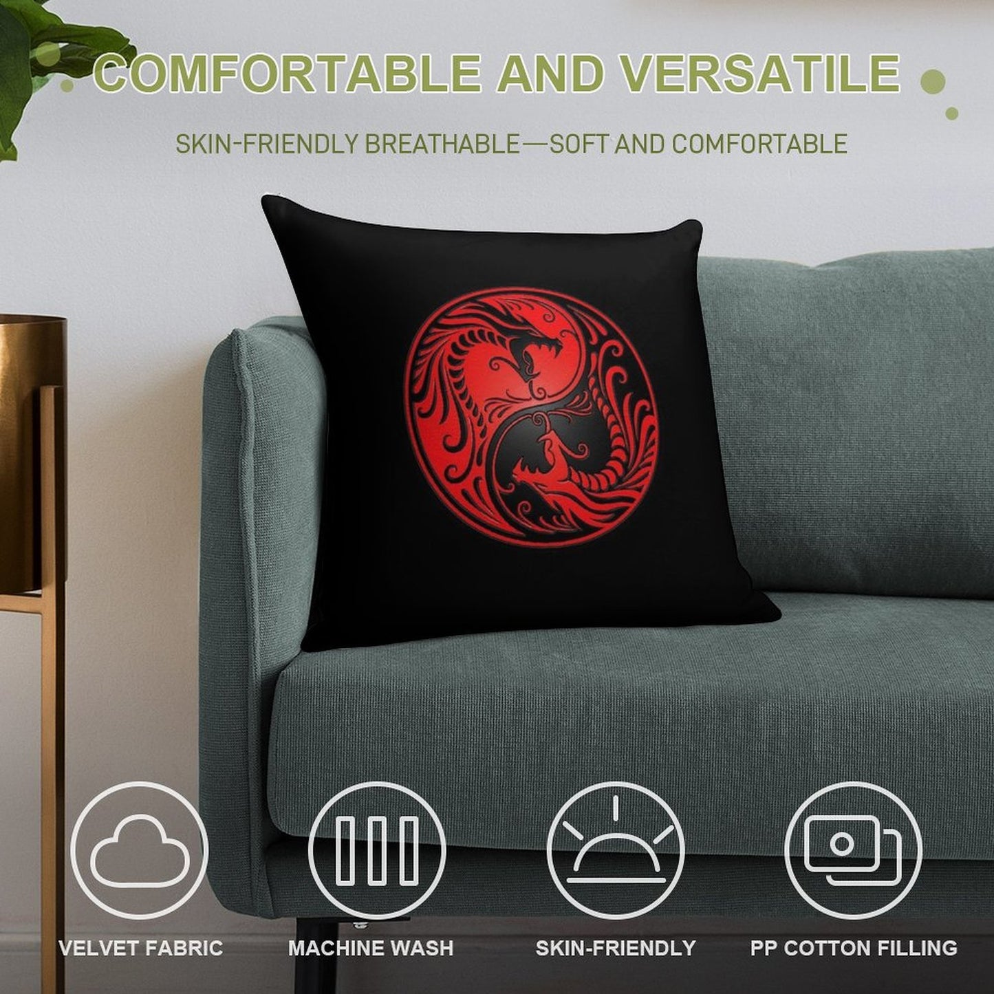Yin Yang Dragons Red And Black Soft Gift Ready Throw Pillow