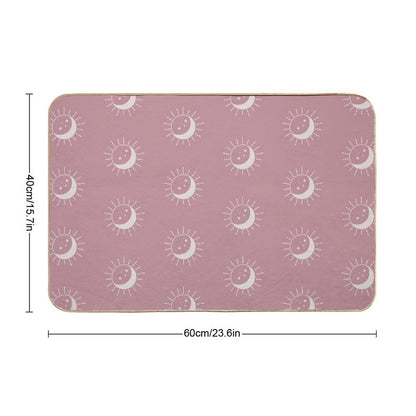Pretty Sun And Moon Pattern Soft Aesthetic In Muted Colors Deep Pink  Long-Lasting Bath Mat