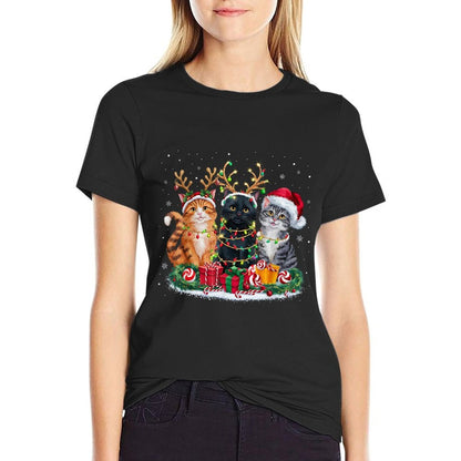 Merry Christmas Santa Cat Light Gorgeous Reindeer Christmas  Summer-ready Fabric T-Shirt