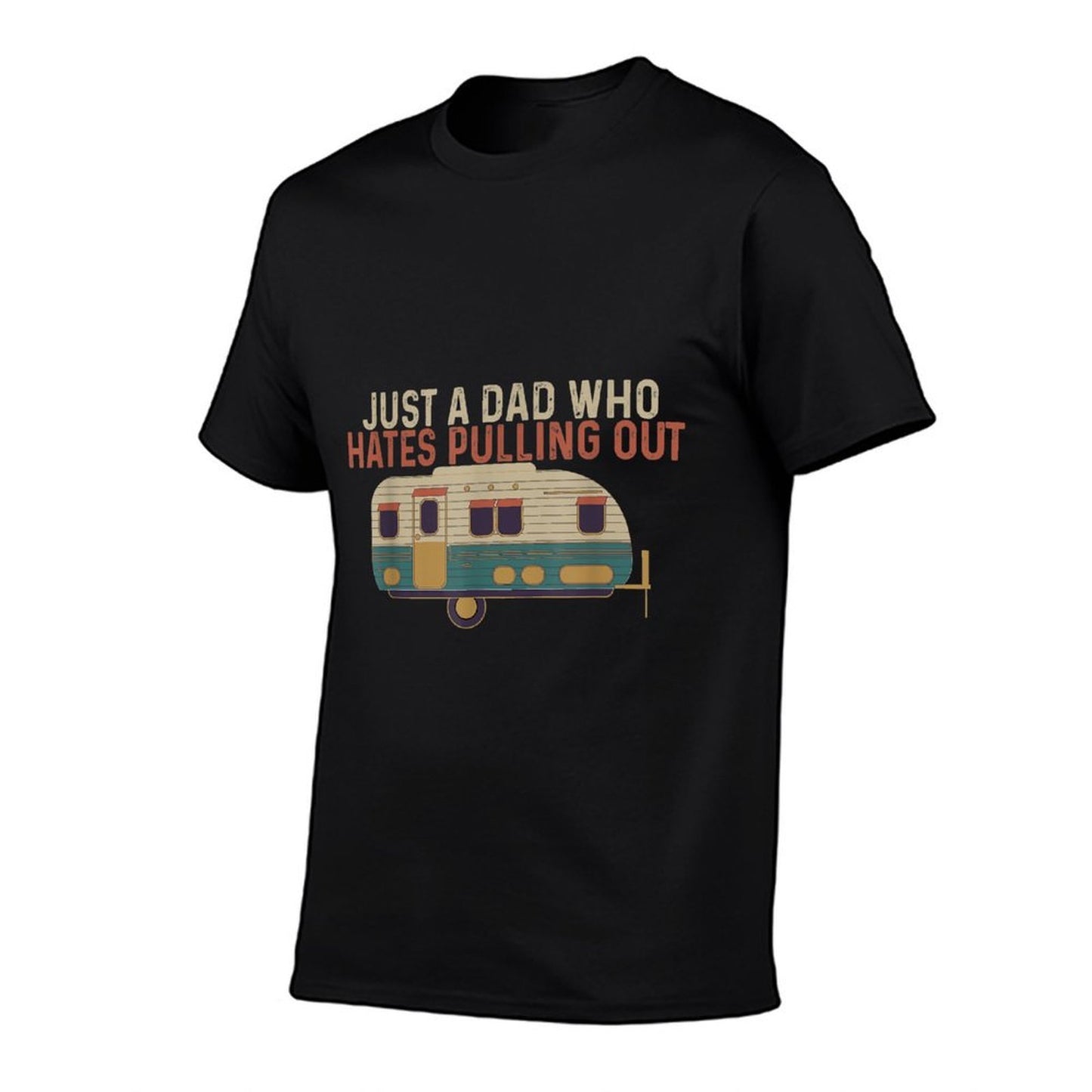 Just A Dad Who Hates Pulling Out Funny Camping  Ribbed Collar T-Shirt