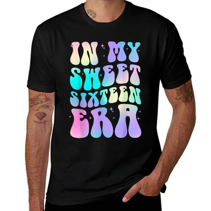 In My Sweet Sixteen Era 16th Birthday Version Groovy Tie Dye  Rolled Sleeves T-Shirt