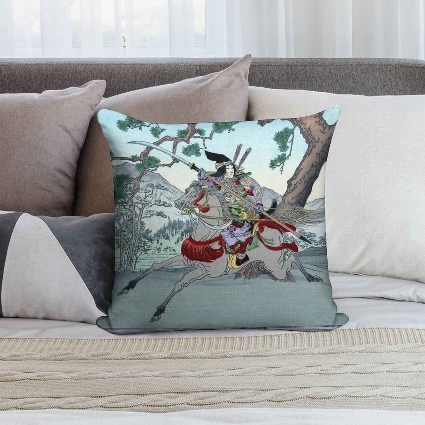 Tomoe Gozen, Female Samurai Warrior on Horseback, Japan Soft Multiple Sizes Throw Pillow