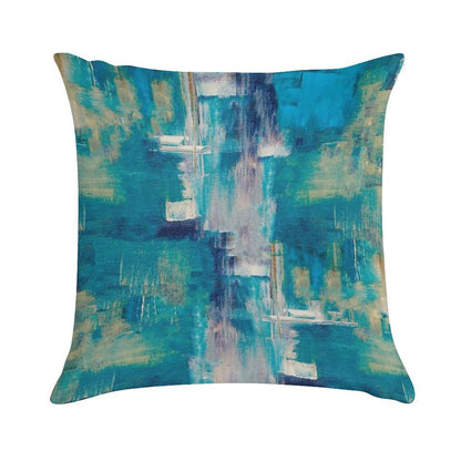 Teal And Gold, Blue Abstract Paint Modern Soft Ultra-Soft Texture Throw Pillow