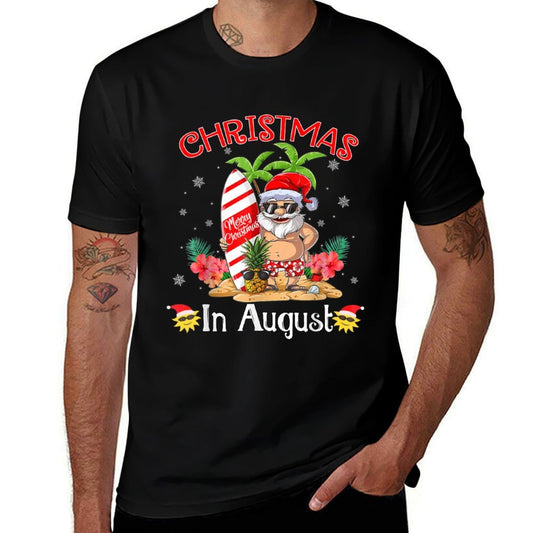 Christmas In August Funny Summer Santa Beach Vacation  Heathered Texture T-Shirt