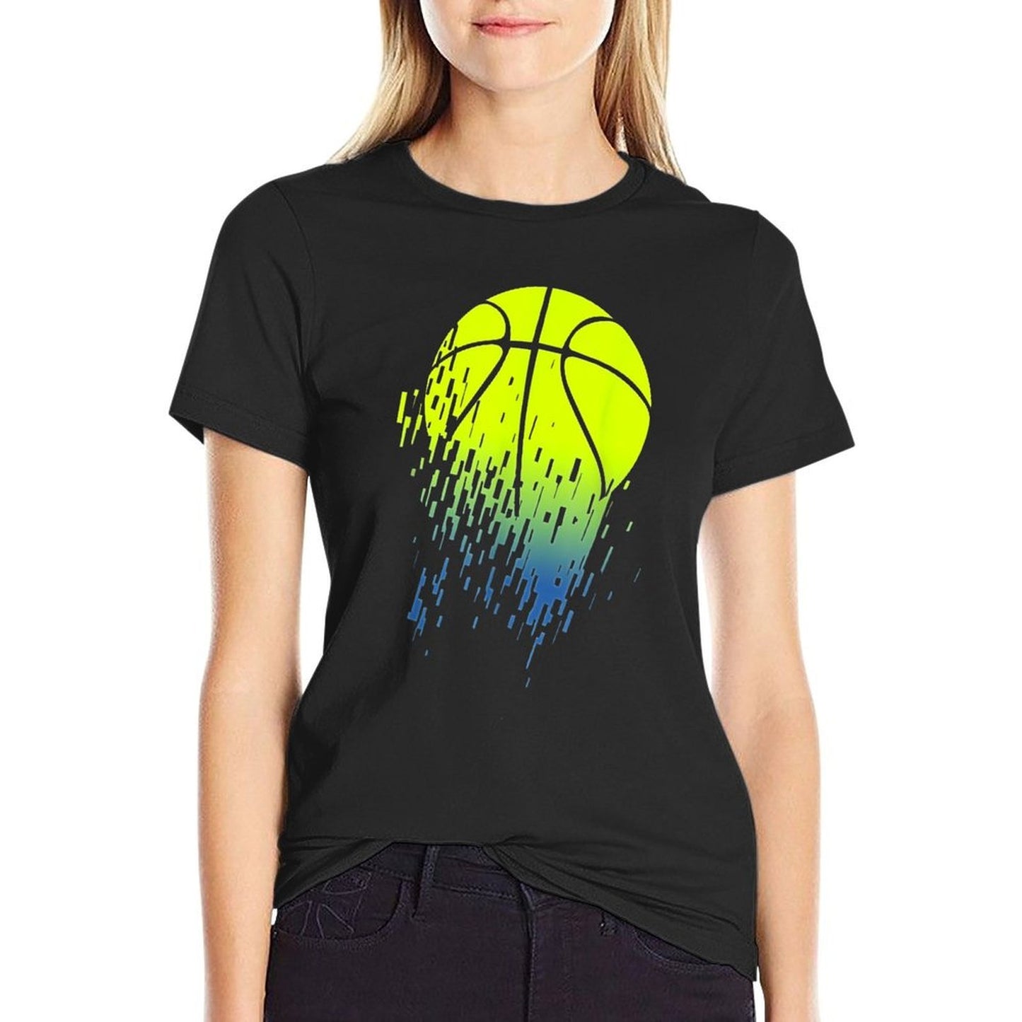 Disintegrating Neon Green Basketball Urban  Heathered Texture T-Shirt