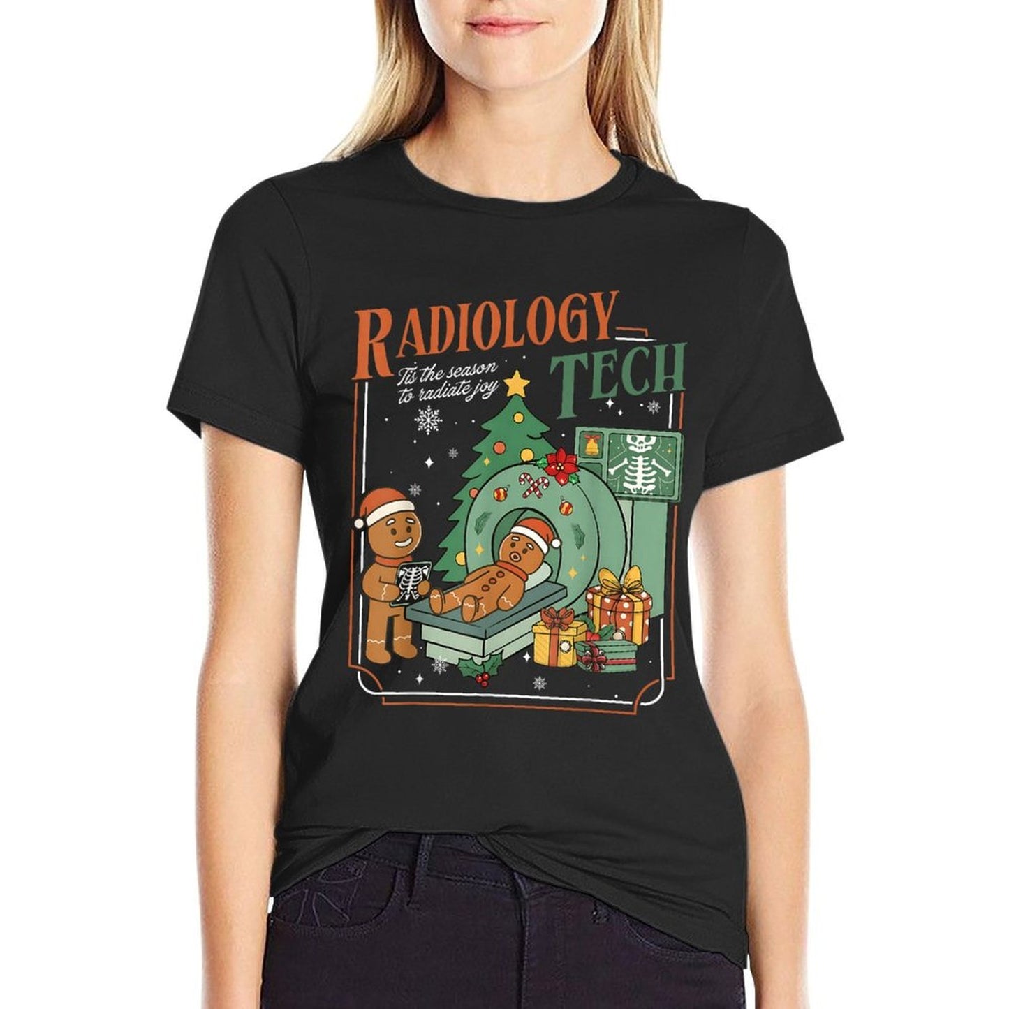 Christmas Radiology Tech Funny Gingerbread Man Radiate Joy  Graphic-printed T-Shirt