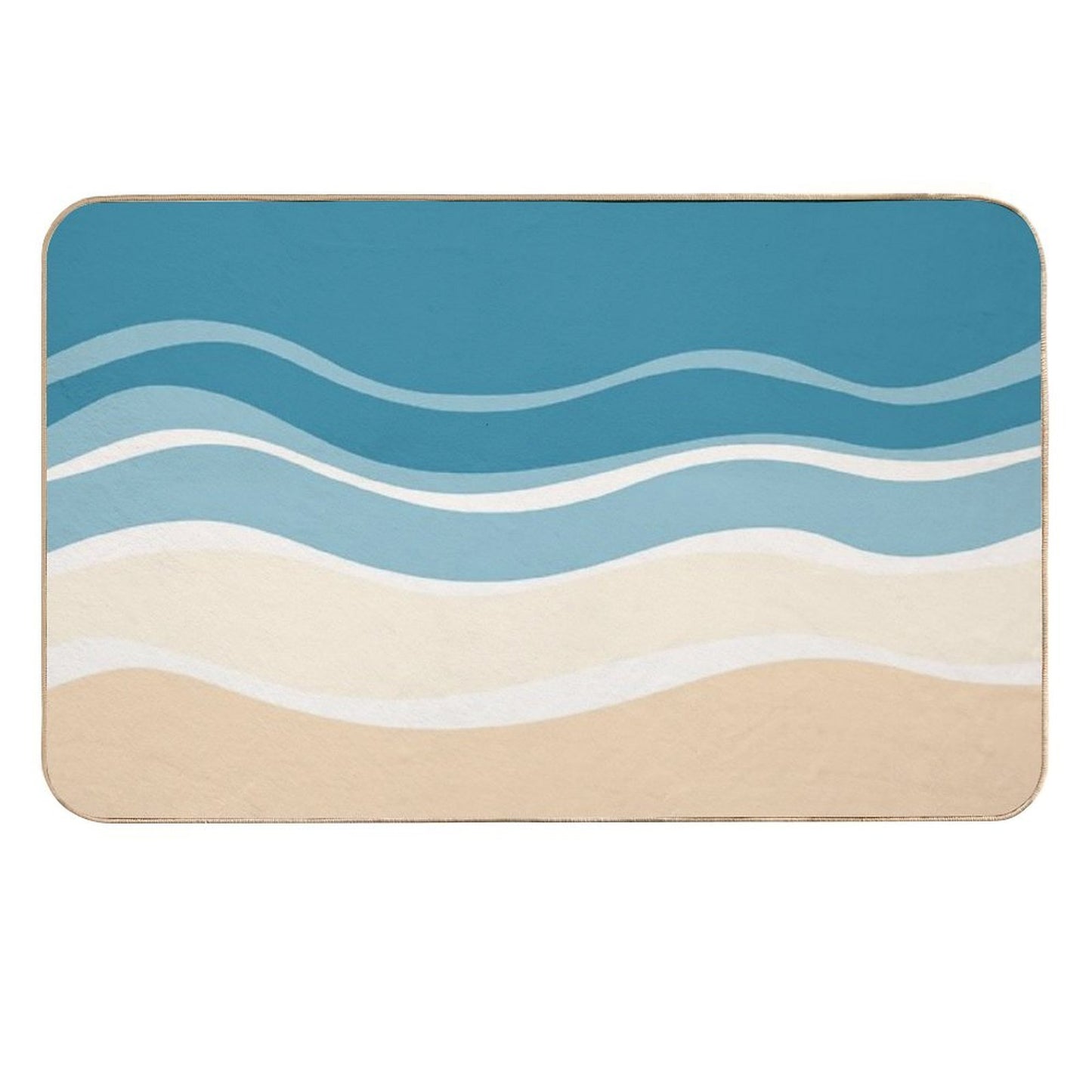 A Design of A Pattern Where Waves Meet The Sandy Shore, Incorporating Beige And Blue Tone.  Odorless Bath Mat