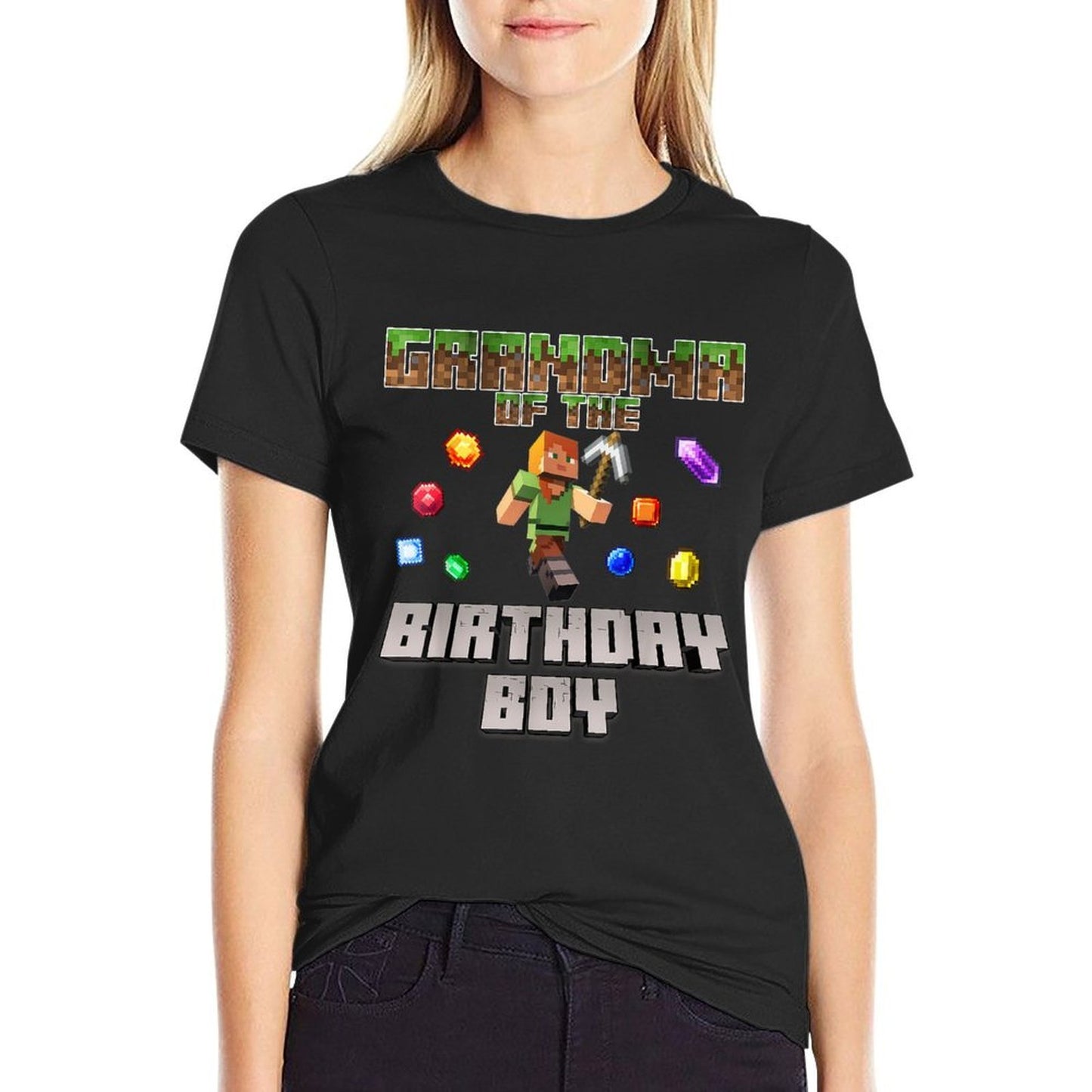 Grandma Of The Birthday Boy Video Gamer Pixel Number  Relaxed-fit T-Shirt
