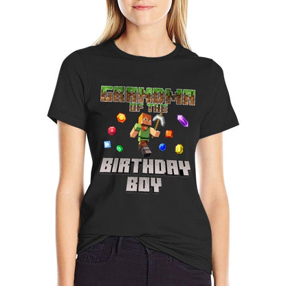 Grandma Of The Birthday Boy Video Gamer Pixel Number  Relaxed-fit T-Shirt