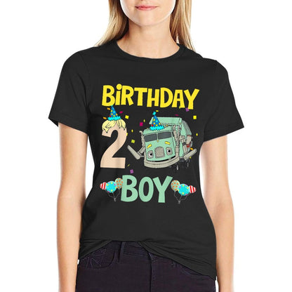 Garbage Truck 2nd Birthday Boy Recycling Trash Family Gifts  Rolled Sleeves T-Shirt