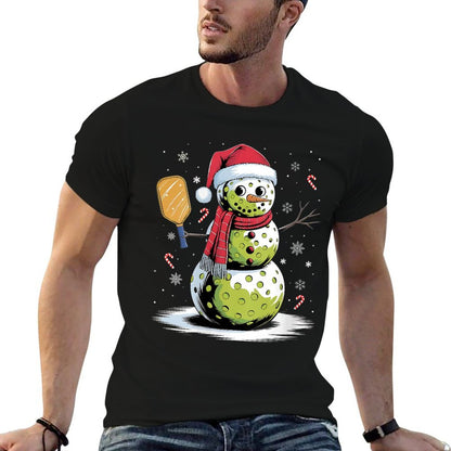 Womens Funny Pickleball Snowman Santa Hat Xmas Cool Christmas Lover  Soft T-Shirt