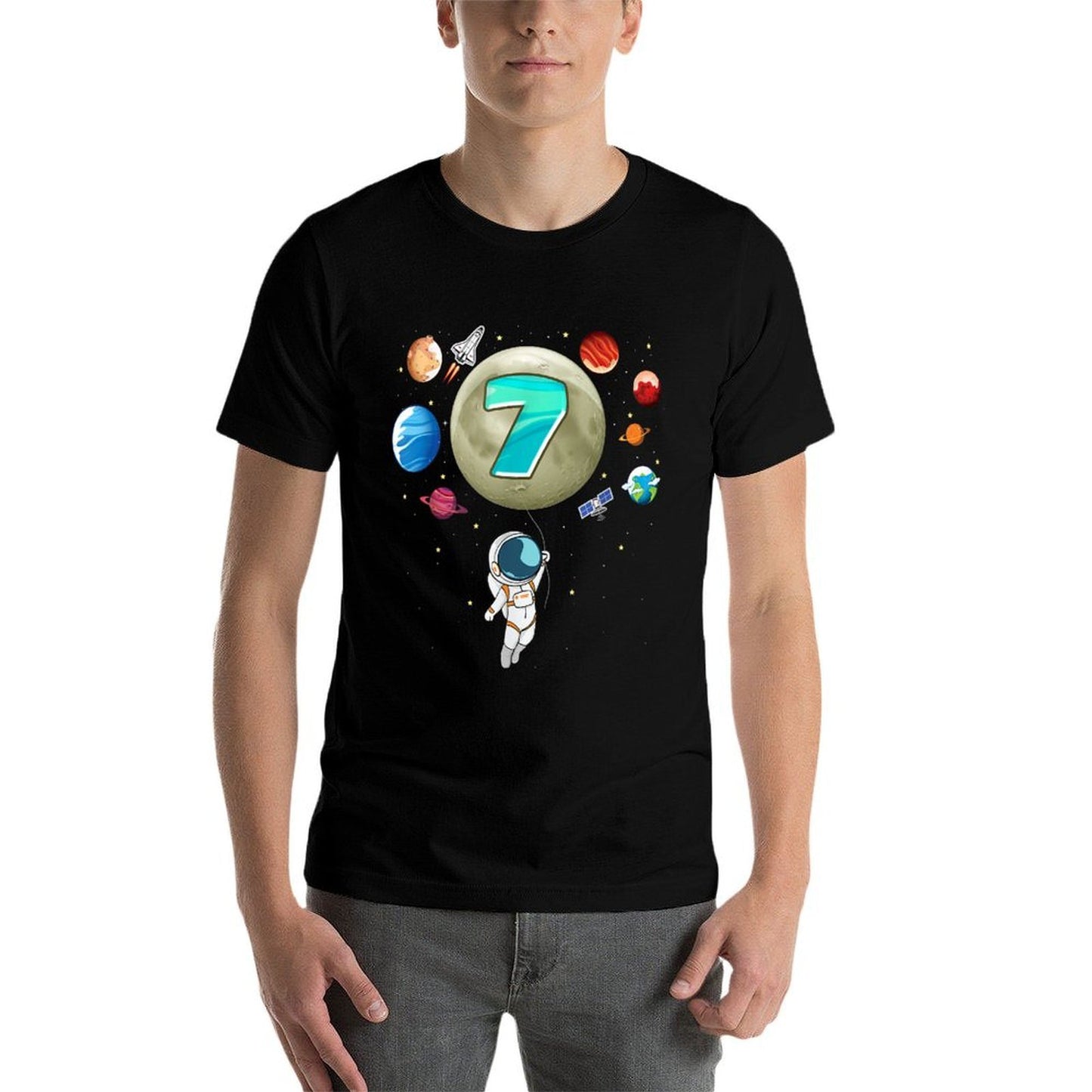 7th Birthday Space Lover Astronaut 7 Years Old Bday  Wrinkle-resistant T-Shirt