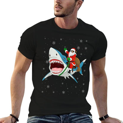 Shark Christmas Men Boys Shark Lover Santa Claus  Soft T-Shirt