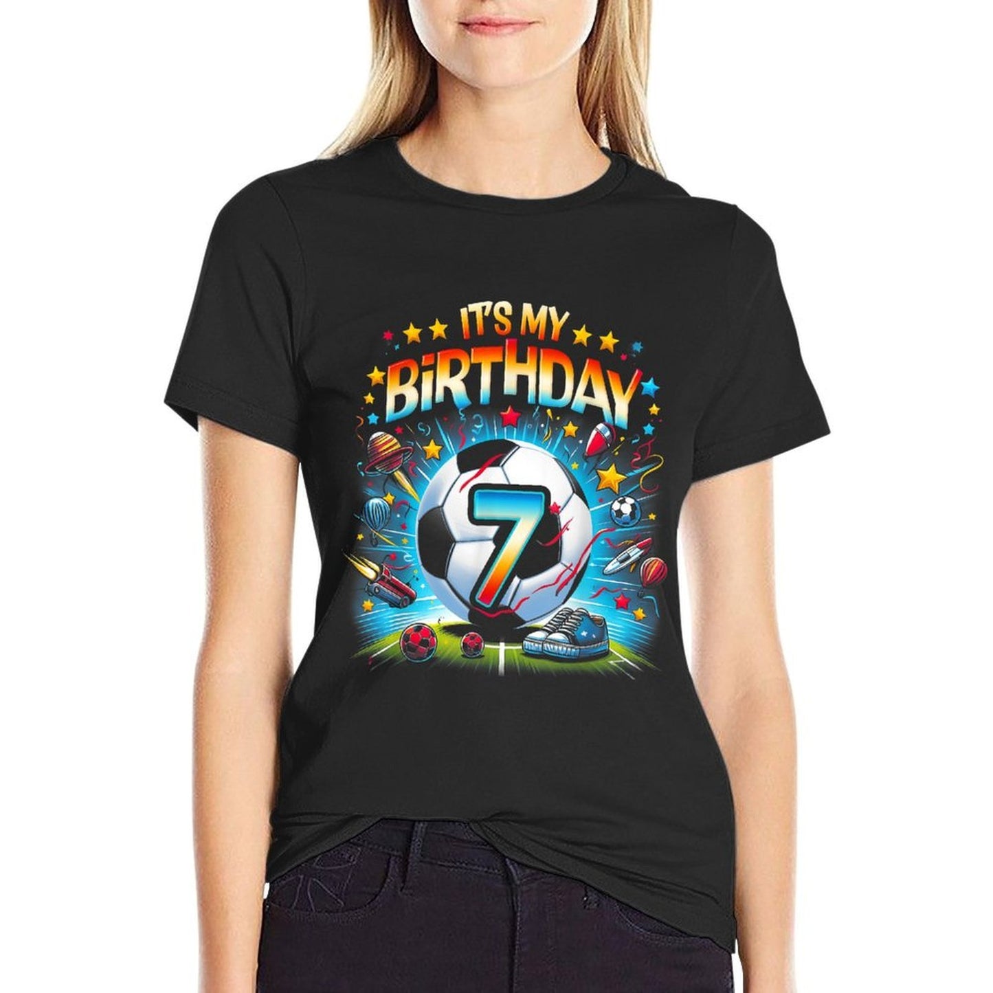 Kids It's My 7th Birthday Boys Soccer Football 7 Years Old  Stretchy T-Shirt