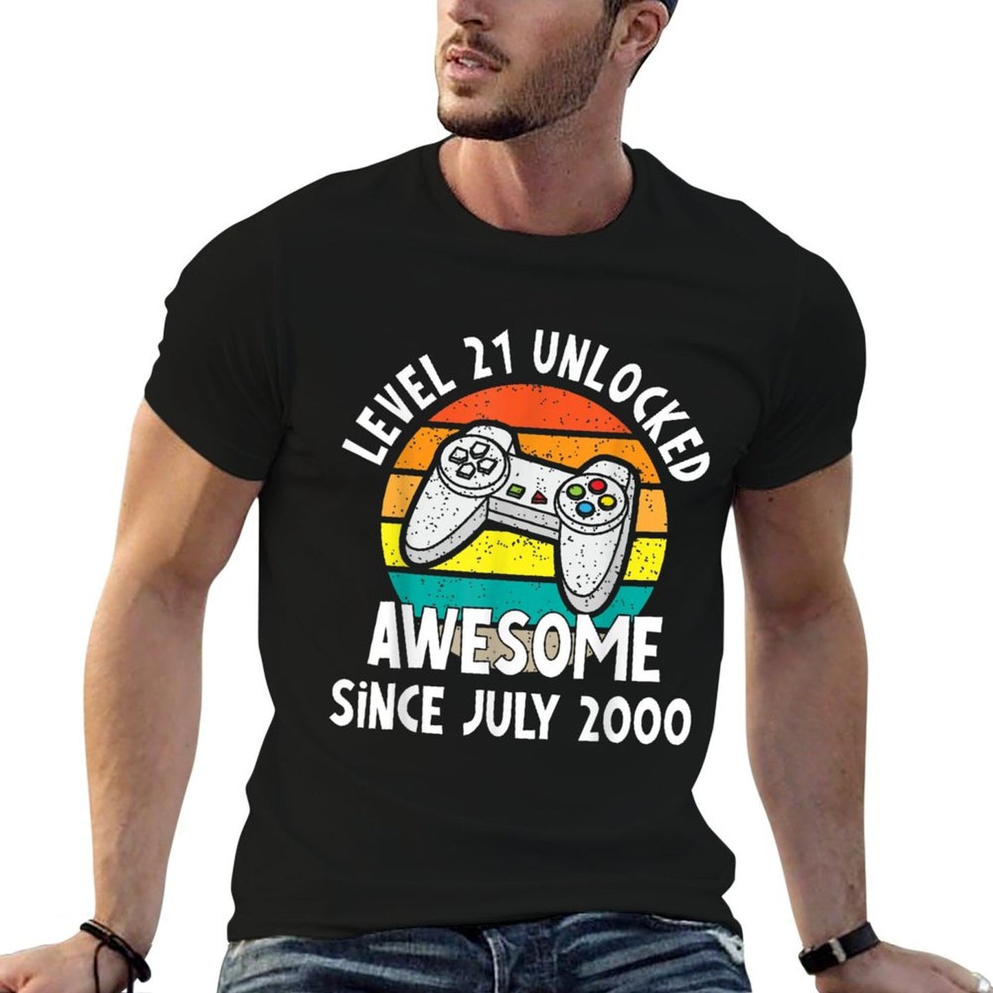 Level 21 Unlocked Awesome July 2000 Video Game 21st Birthday  Heathered Texture T-Shirt