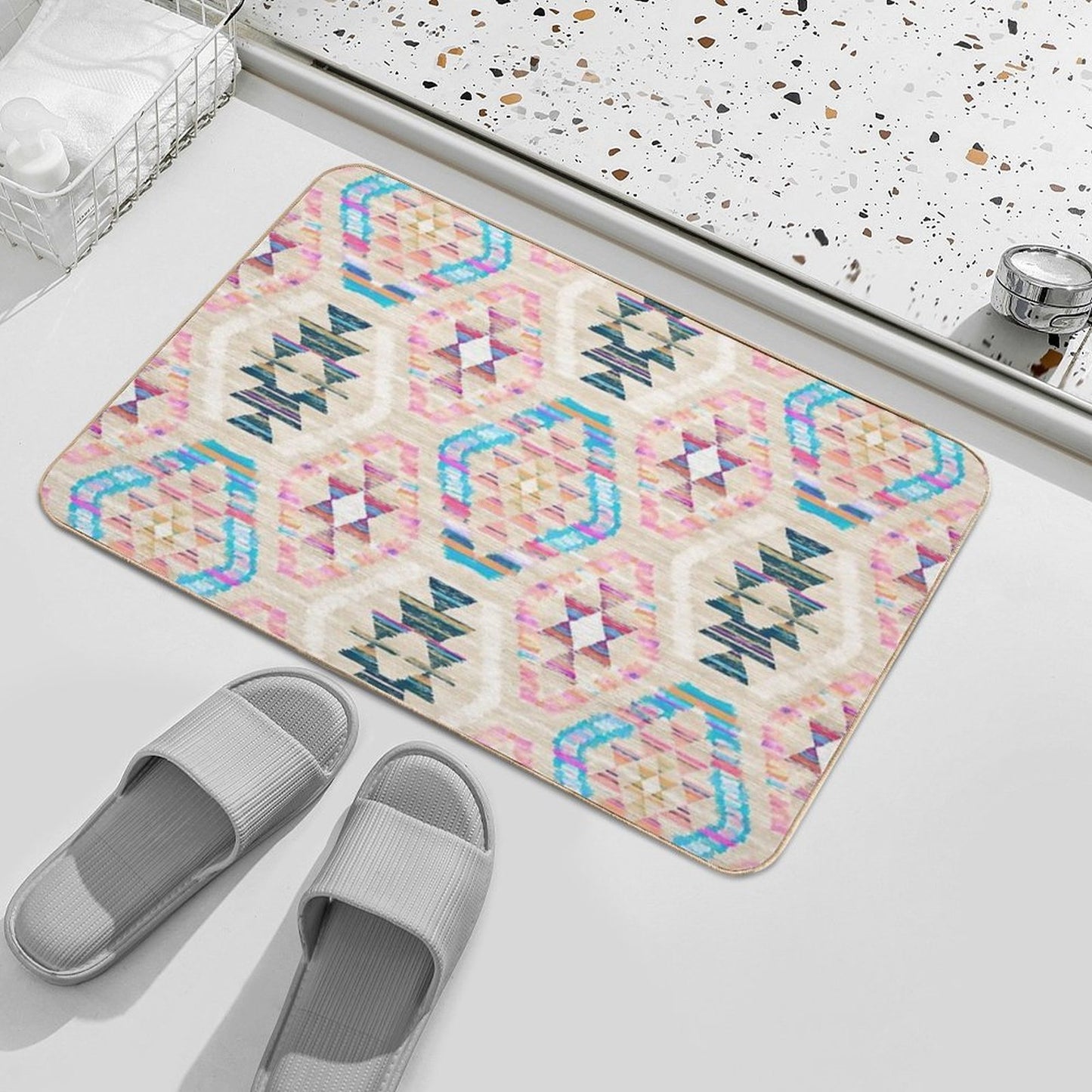 Woven Textured Pastel Kilim Pattern  Anti-Trip Bath Mat