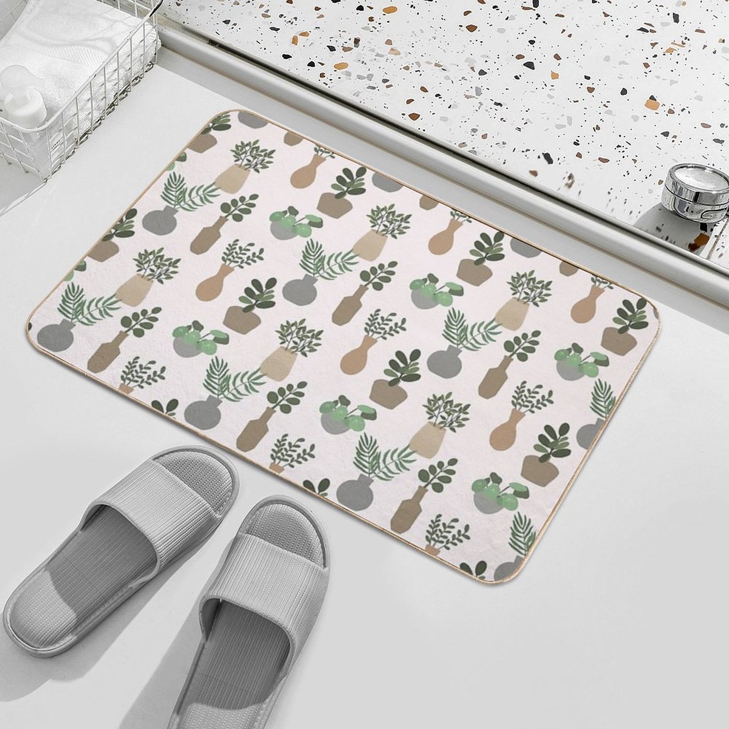 Pot Plants-tan-blush  Dirt-Trapping Bath Mat