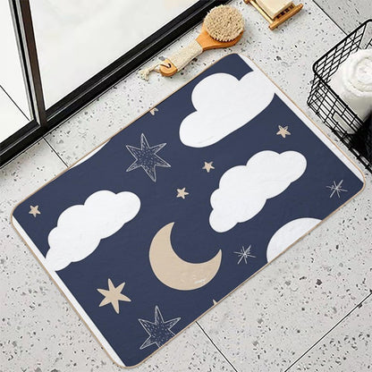 Cute Night Sky Pattern  Moon, Clouds & Stars Kids Illustration  Absorbent Bath Mat