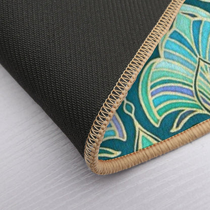 Dark Teal, Emerald And Blue Art Deco Fans  High-Traffic Bath Mat