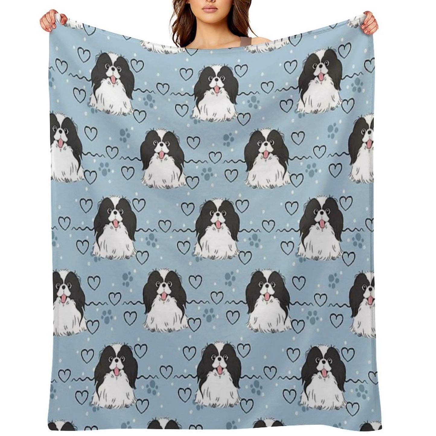 LOVE Black And White Japanese Chin Wrinkle-free Throw Blanket