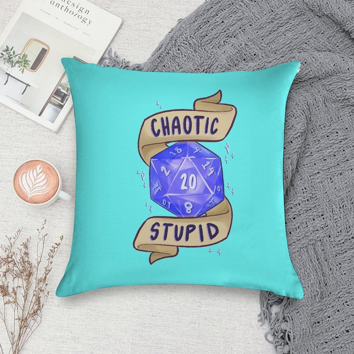 D20 Chaotic Stupid Soft Anti-Pilling Throw Pillow