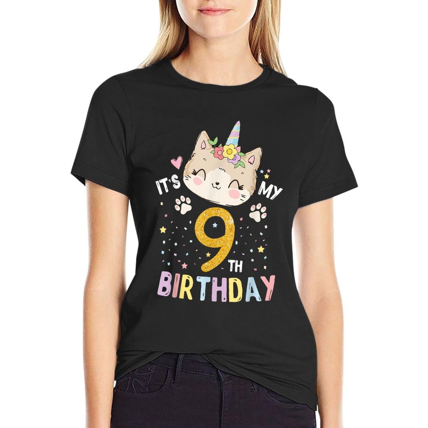 It’s My 9th Birthday Cute Unicorn Cat 9-Year-Old Girl  Odor-resistant T-Shirt