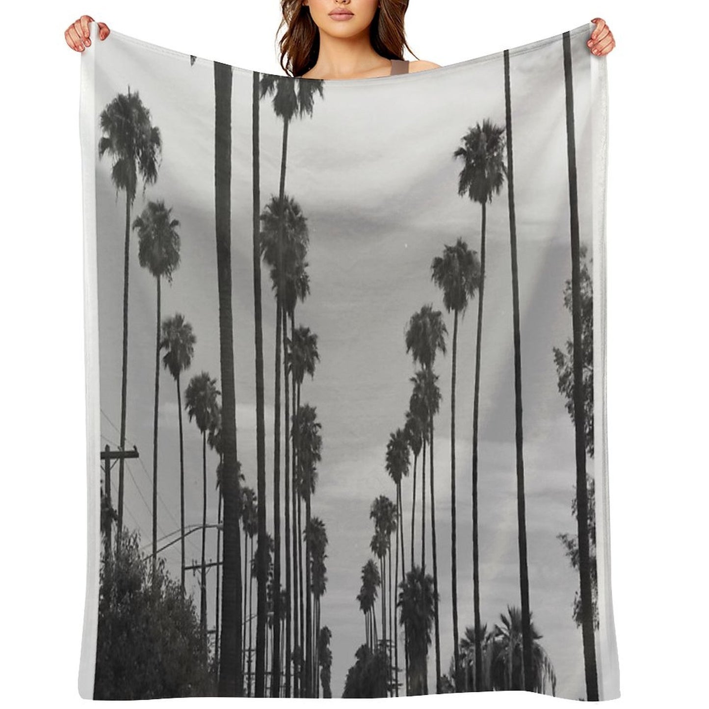 Vintage Black & White California Palm Trees Photo Durable Throw Blanket
