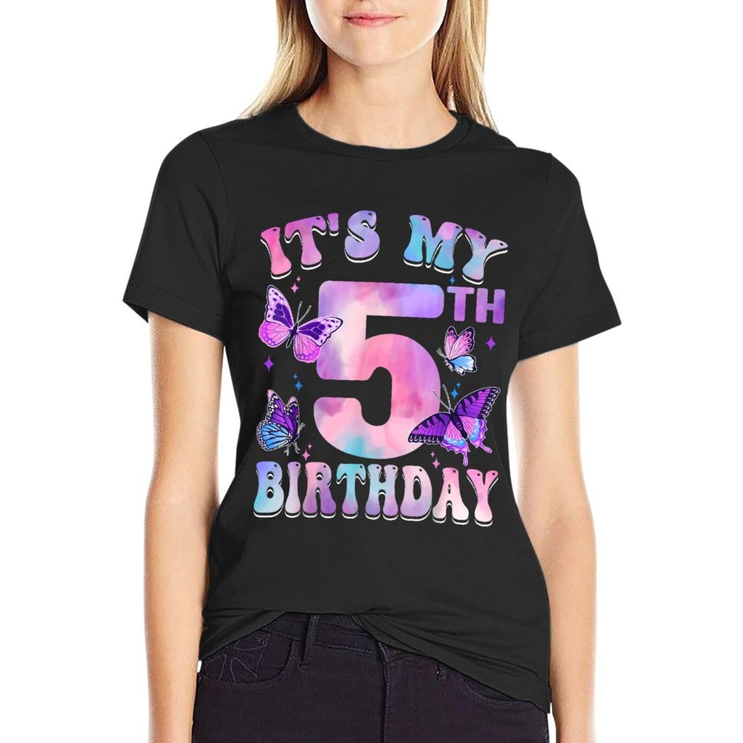 It's My 5th Birthday Butterfly Theme 5 Year Old Party Girl  Lightweight T-Shirt