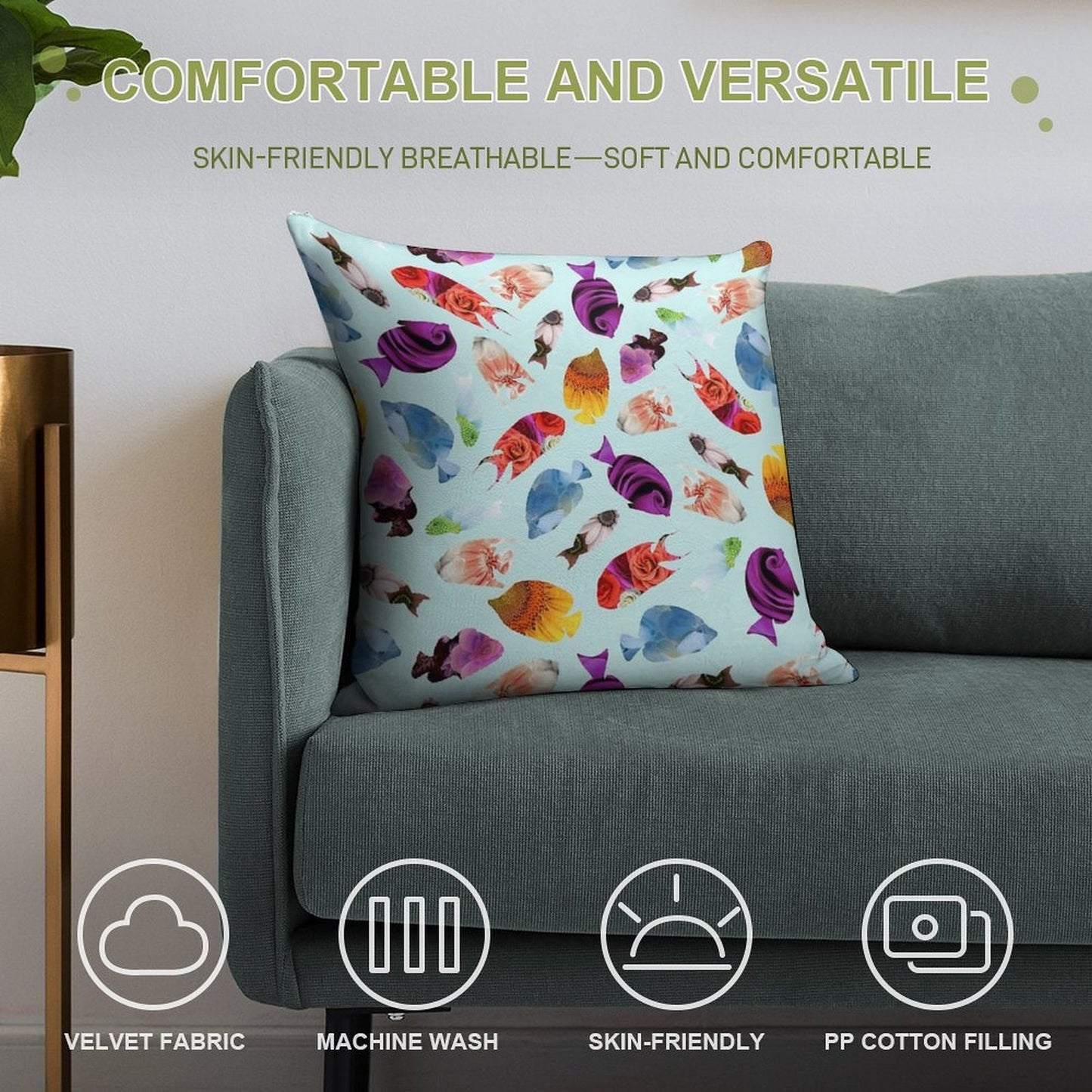 Fish Shaped Flowers Soft Multiple Sizes Throw Pillow