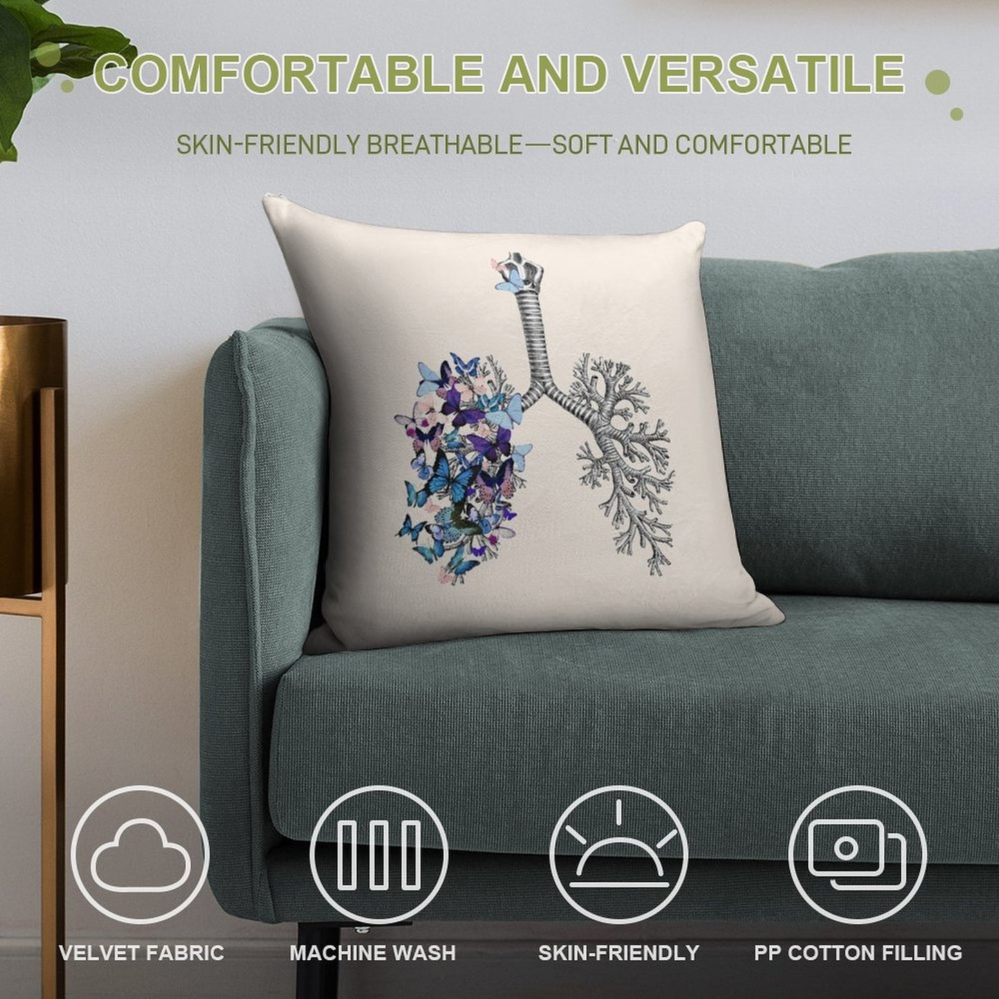 Flowers Lung, Floral Leaves, Lungs,healthy Lung, Lungs Cancer, Respiratory Therapist, Cystic Fibrosis Soft High-Density Material Throw Pillow