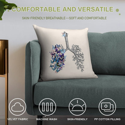 Flowers Lung, Floral Leaves, Lungs,healthy Lung, Lungs Cancer, Respiratory Therapist, Cystic Fibrosis Soft High-Density Material Throw Pillow