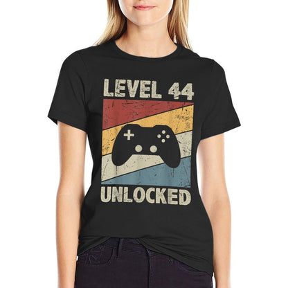 Level 44 Unlocked - Retro Vintage Funny 44th Birthday Gamer  Cotton T-Shirt