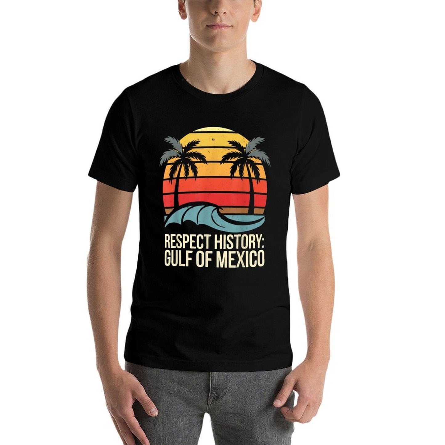 Respect History Gulf Of Mexico Retro Vintage Beach 1672  Rolled Sleeves T-Shirt