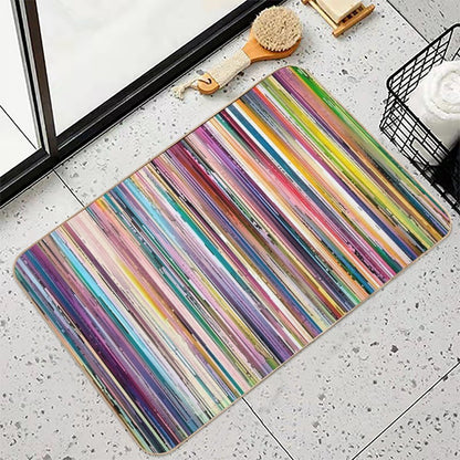Distressed Wood Rainbow Vintage Stripes  Repositionable Bath Mat