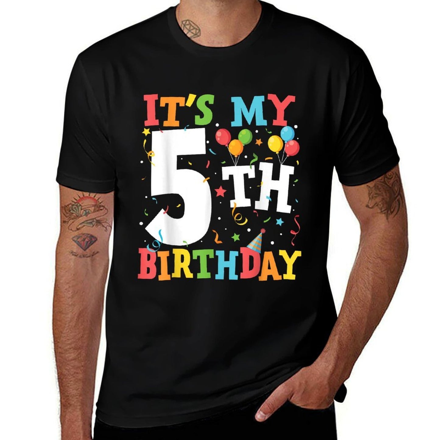 Kids It's My 5th Birthday 5 Five Year Old Birthday Party  Slim-fit Cut T-Shirt