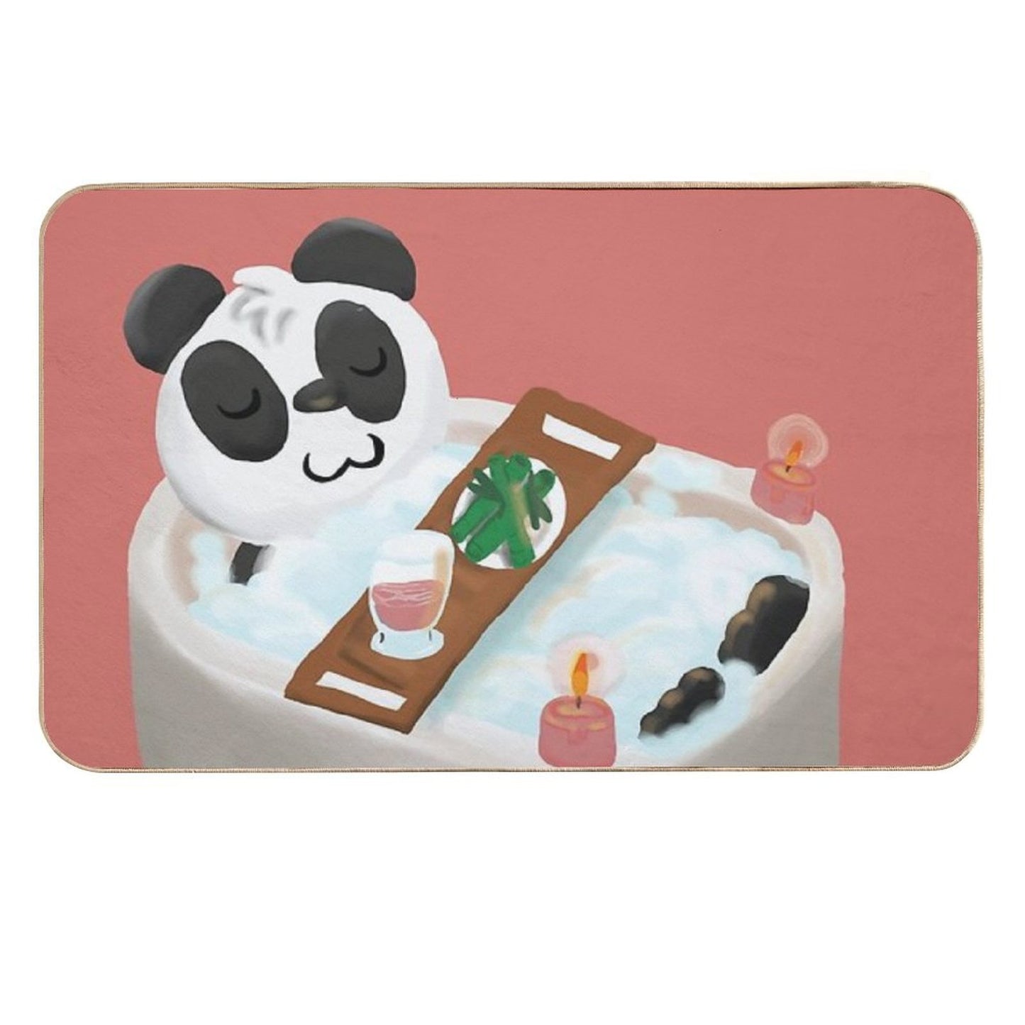 Bath Time Panda _ Self Care, Bubble Bath, Candles, Drink  Fade-Resistant Bath Mat