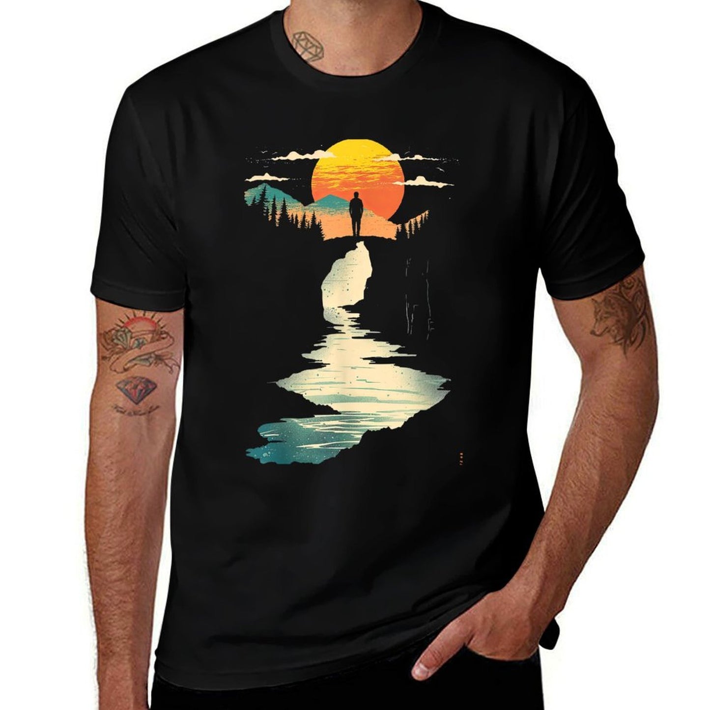 Twilight Cyan And Amber Seaside Vista  Quick-drying T-Shirt
