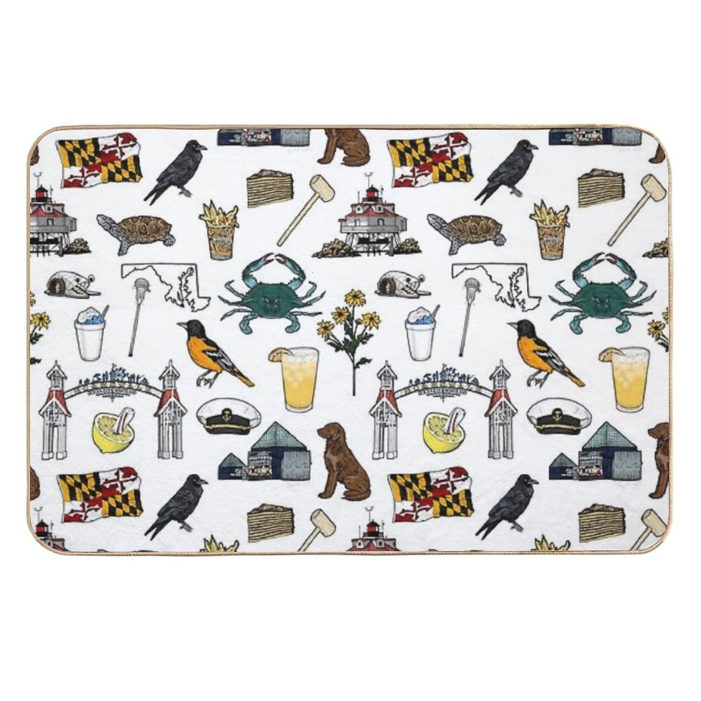 Maryland Pattern - White  Rapid-Drying Bath Mat