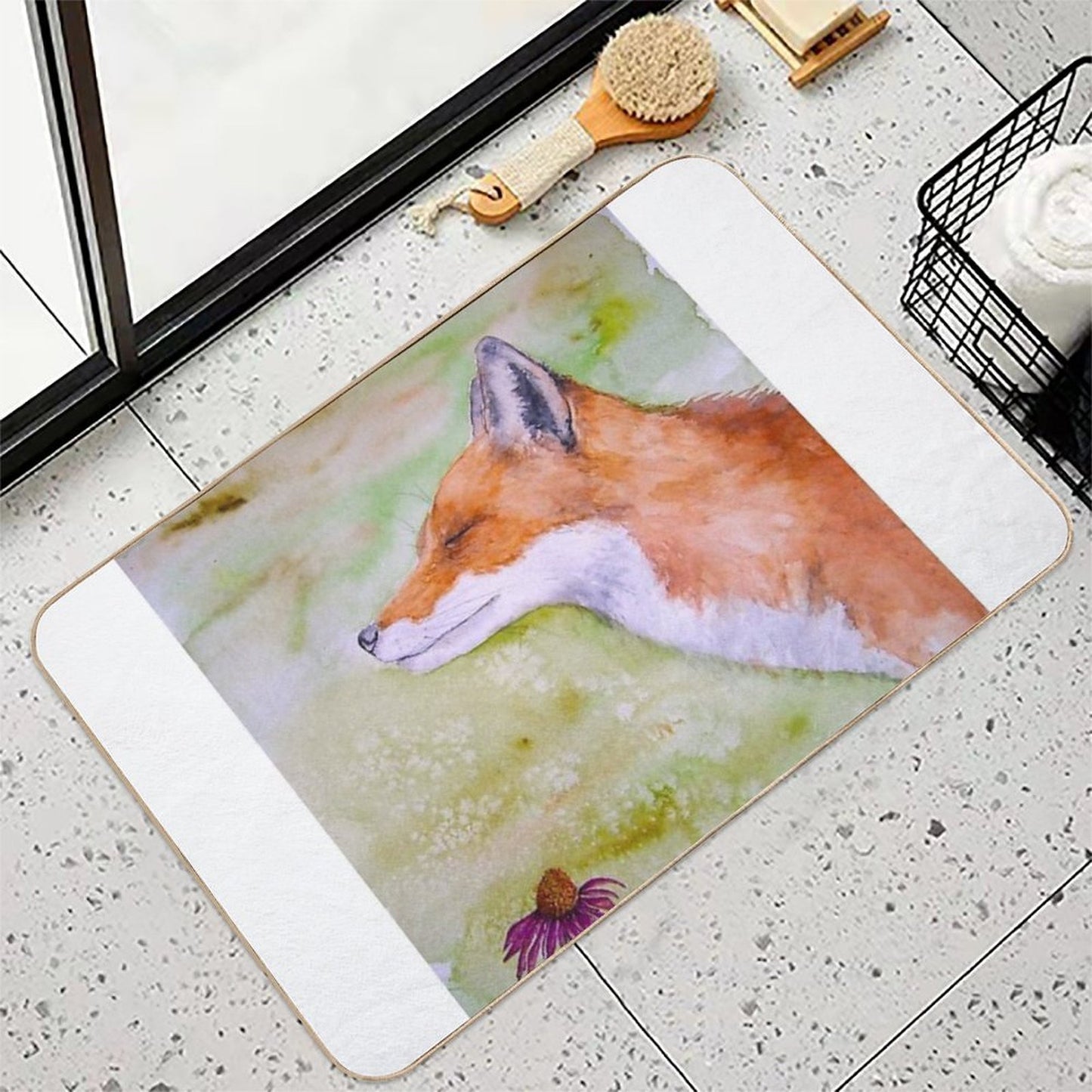 Cute Fox Watercolour in Silent Nature  Eco-Friendly Bath Mat
