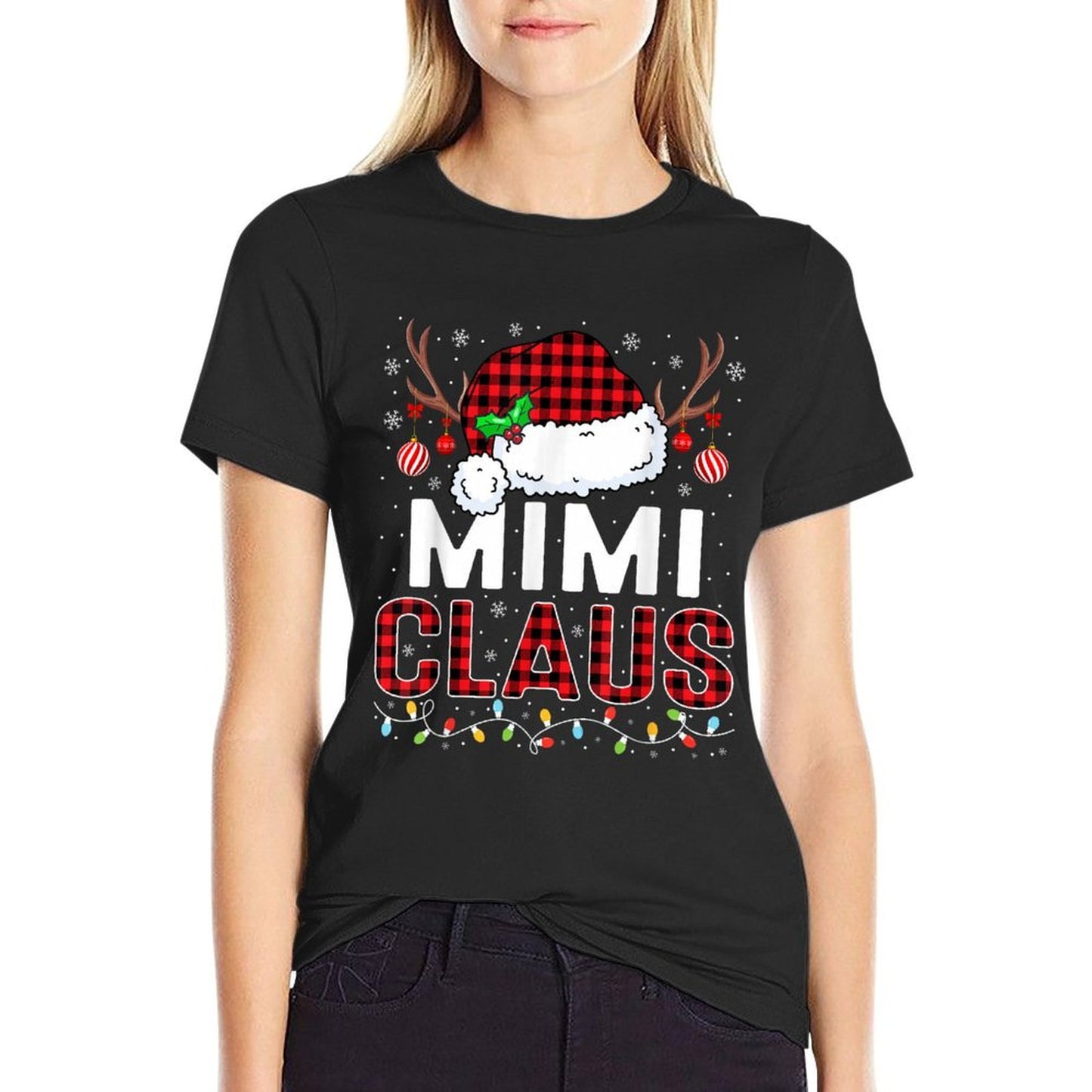 Christmas Lights Mimi Claus Family Matching Xmas Pajama  Summer-ready Fabric T-Shirt