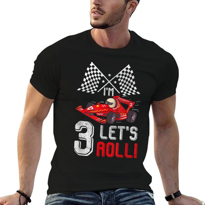 3 Birthday Racing Car 3 Years Old Let's Roll Toddler Boy  Wrinkle-resistant T-Shirt