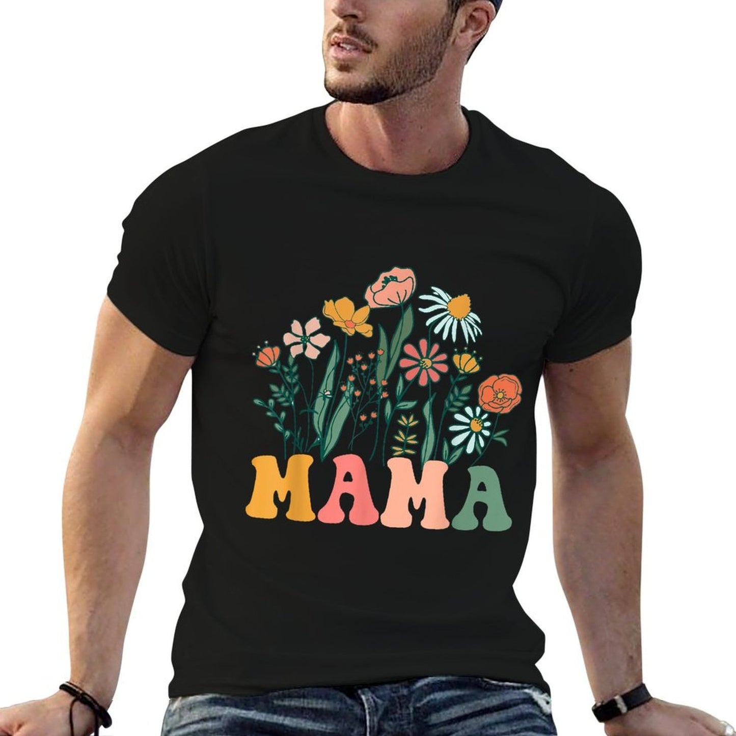 New MAMA Wildflower First Birthday & Baby Shower  Rolled Sleeves T-Shirt