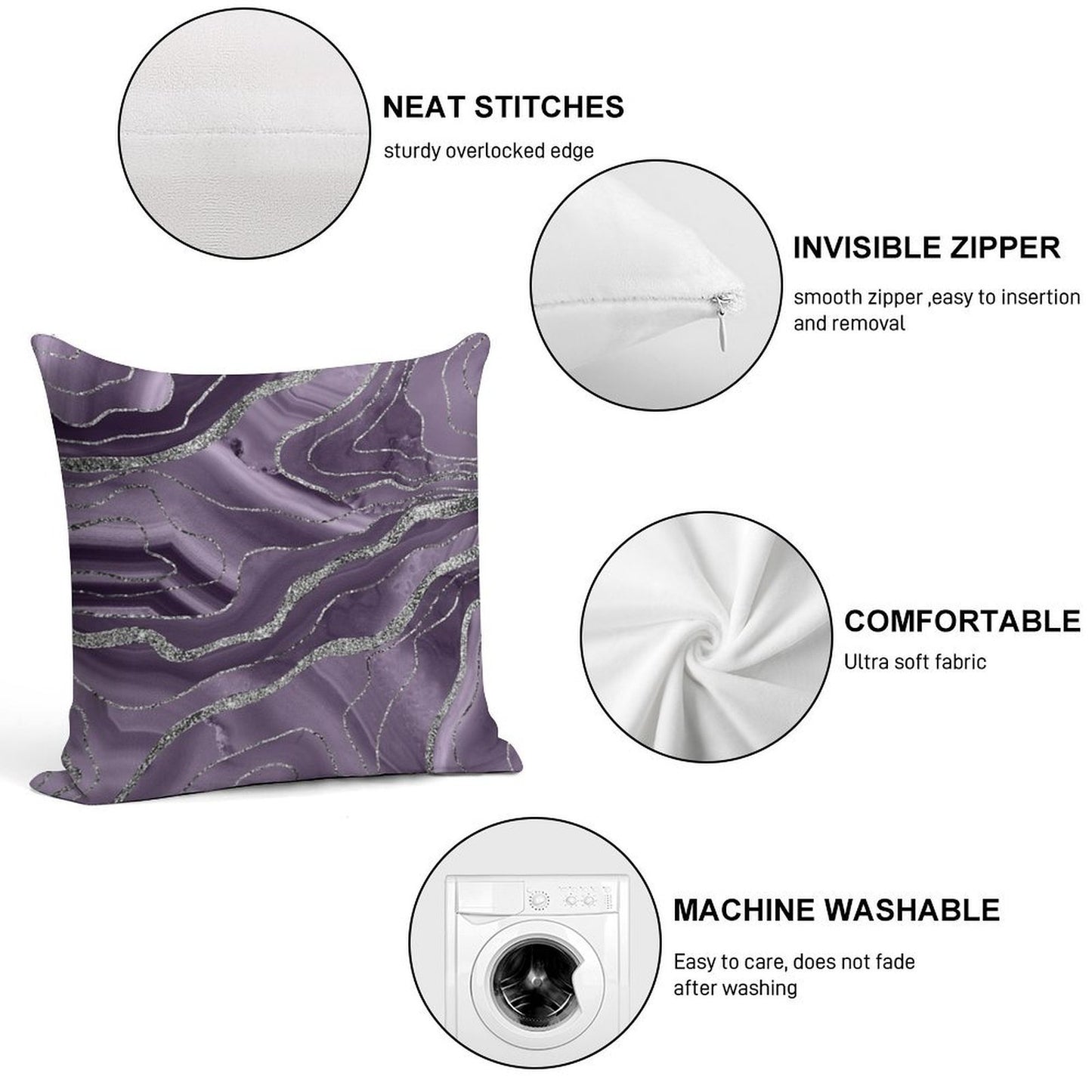 Lavender Agate Silver Glam #1 (Photo of Glitter Only - Not Reflective) Soft Durable Construction Throw Pillow