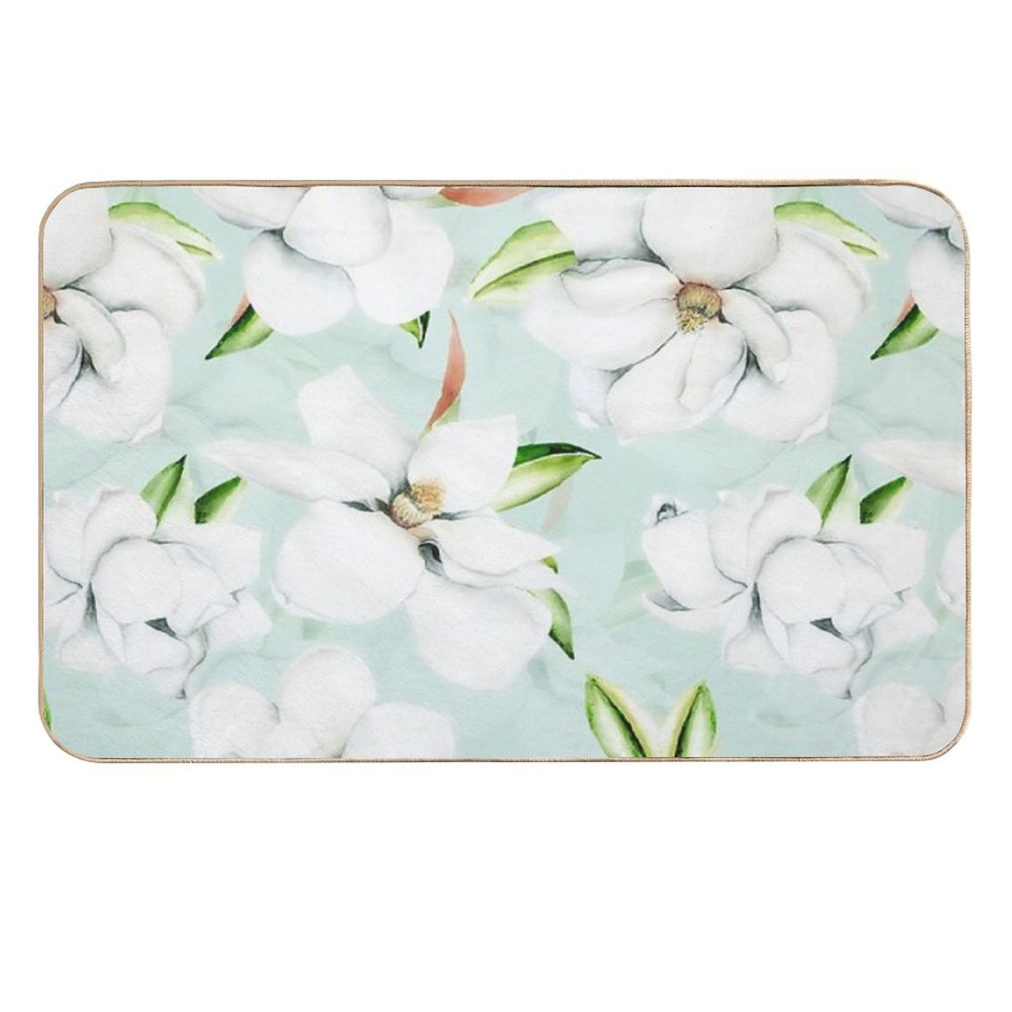Vintage Magnolias Mint Botanical Garden Pattern  Fade-Resistant Bath Mat