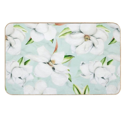 Vintage Magnolias Mint Botanical Garden Pattern  Fade-Resistant Bath Mat