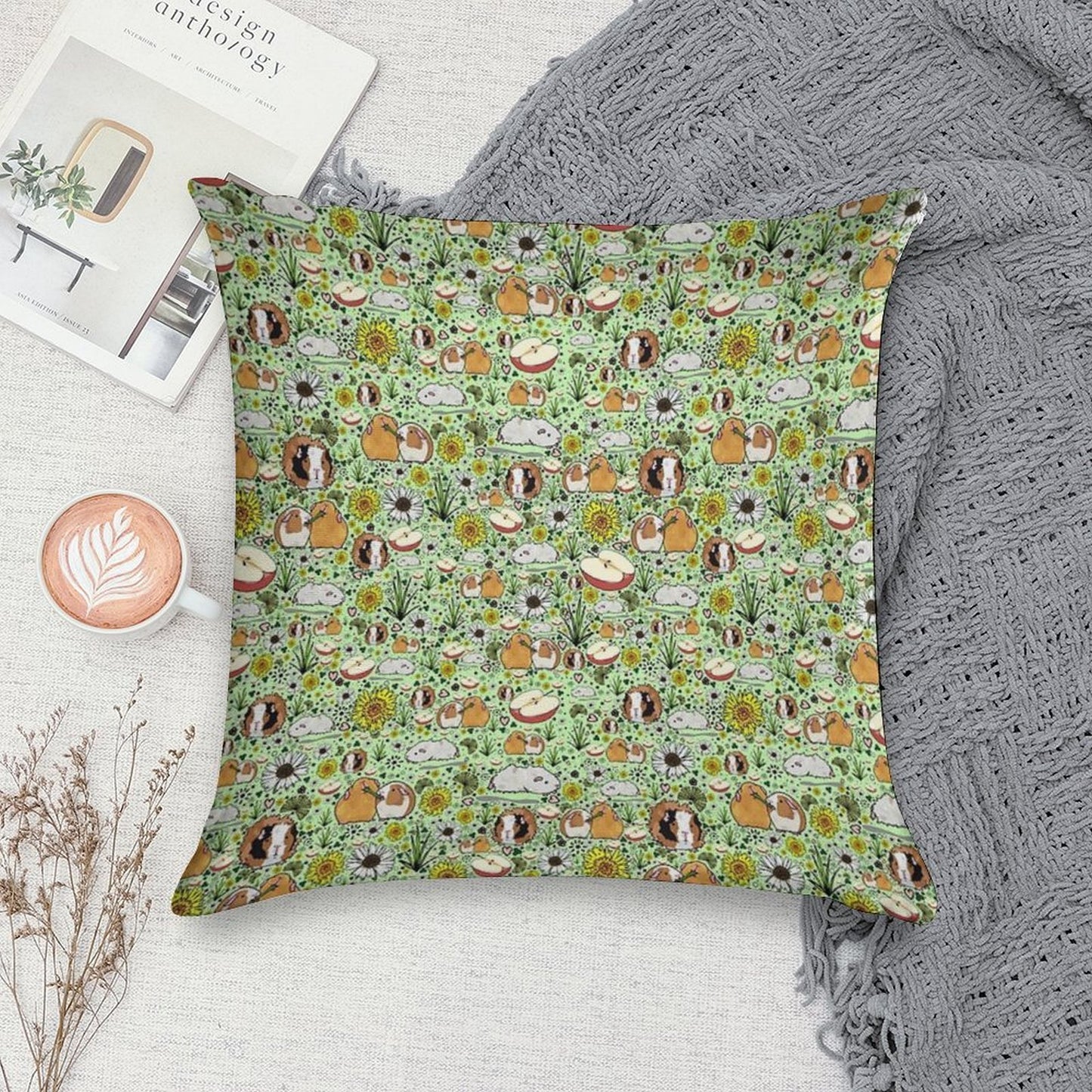Guinea Pigs in Green Soft Decorative Cover Throw Pillow