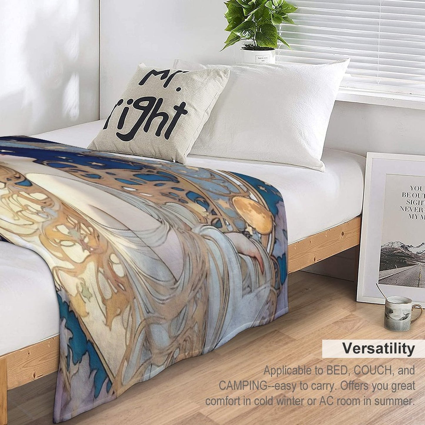 Celestial Dreams Alphonse Mucha Inspired Moon And Stars Plush Throw Blanket